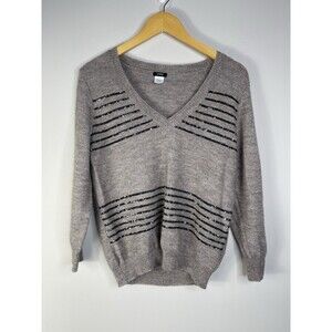 J Crew V Neck Sequin Embellished Cropped Acrylic Wool Sweater Size Large